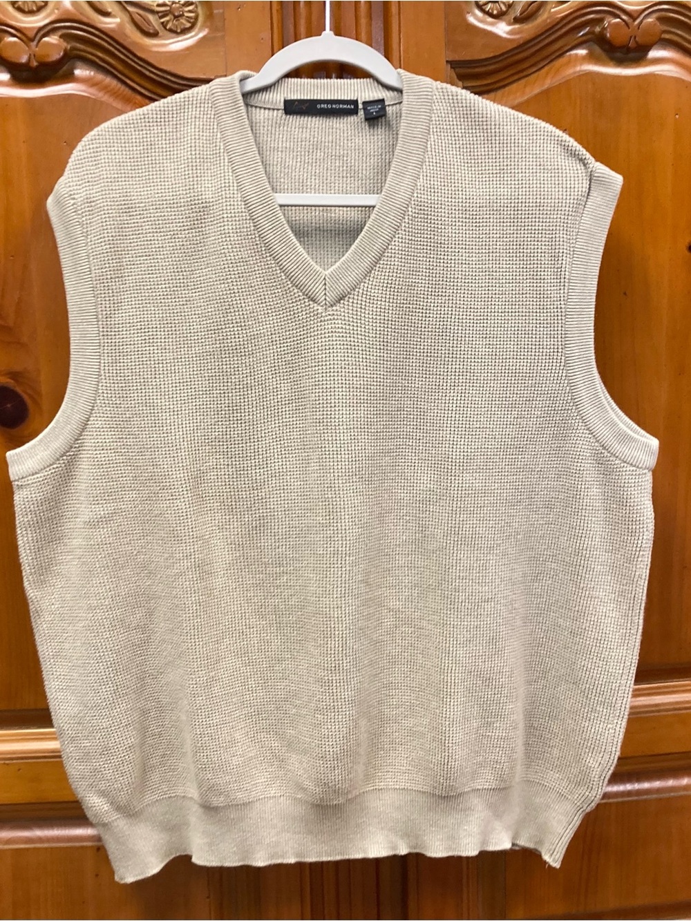 Greg Norman Collection Men's Cream V-Neck Knit Sweater Vest
